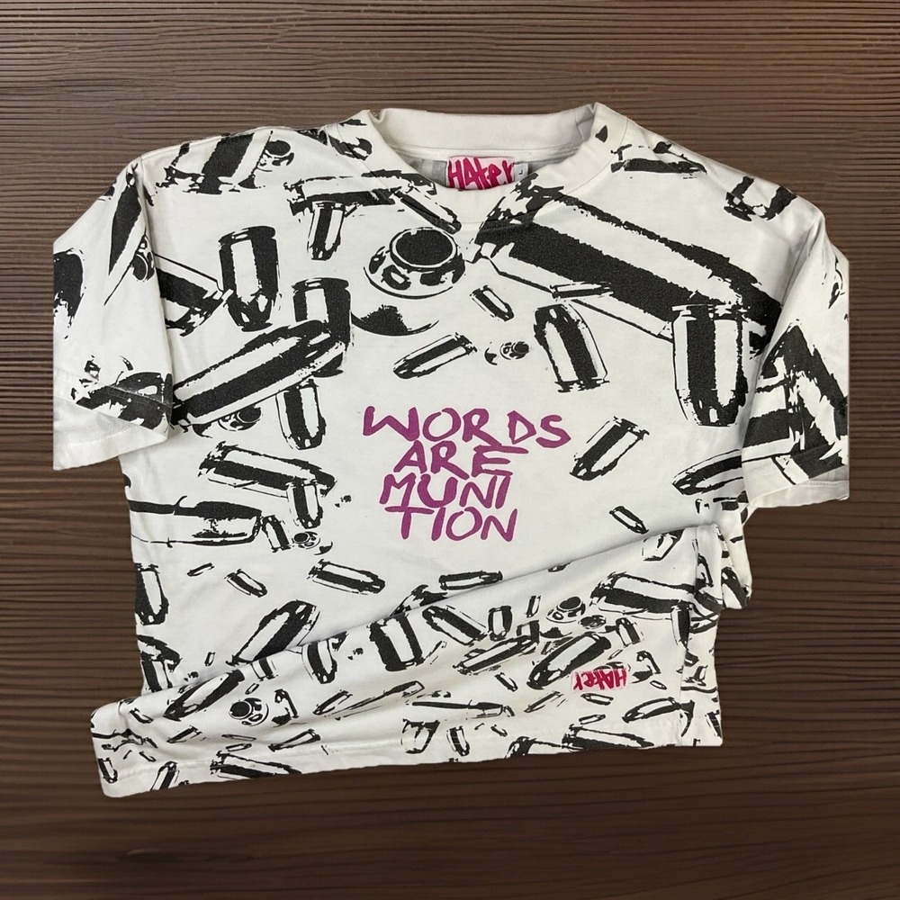 Vintage‎ Hater T-Shirt Words Are Munition AOP Graphic Tee Short Sleeve Men Sz L